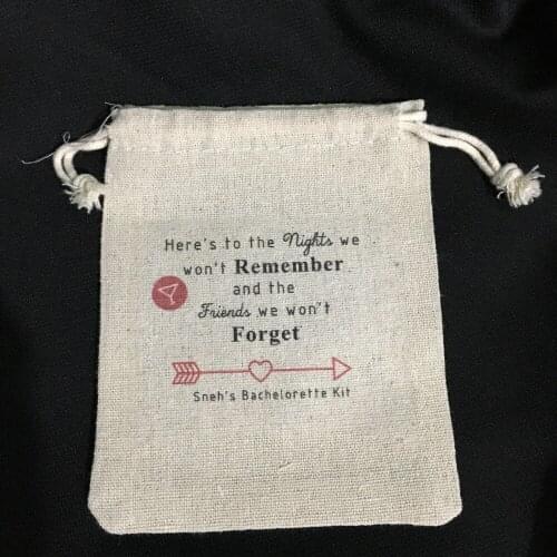 Remember Bachelorette Hangover Kit wedding survival Kit muslin favor gift bags Candy pouches bridal shower party gift bag