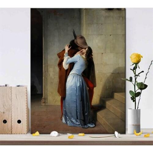 Poster Print Italian Painter Francesco Hayez Kiss-Il Bacio Mural Canvas Painting Lovers Living Room Decoration Gift Picture