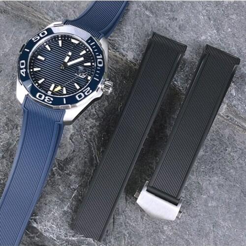 22mm Black Blue Rubber Silicone Watch Strap Waterproof Bracelet Watchband For TAG AQUARACER 300 WAY201B CALIBRE 5 Accessories