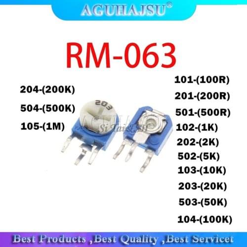 20pcs RM063 RM-063 100 200 500 1K 2K 5K 10K 20K 50K 100K 200K 500K 1M ohm Trimpot Trimmer Potentiometer variable resistor