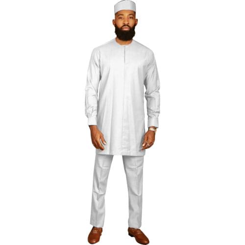 African Clothing for Men Agbada Robe Dashiki Long Sleeve Shirts Ankara Pants Tribal Hat Wedding Evening Outfits 3Pieces v2116033