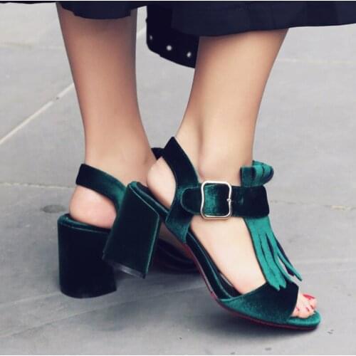 Women Sandals Sexy Pumps Peep Toe Thick Heels Sandals Femme Shoes Summer 2021 Fashion Tassel Office Ladies Sandalies