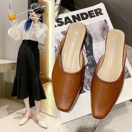 2021 Pointed Toe Flat Slippers Women Solid Color Women Slides Fashion Slippers Ladies Flat Mules Female Shoes