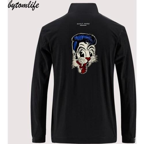 Stray Cats Rockabilly Hot-Rod Retro Tattoo Jacket Mens Outdoor Zippered Comfortable Light Soft Fashion Back Printing Asian Size