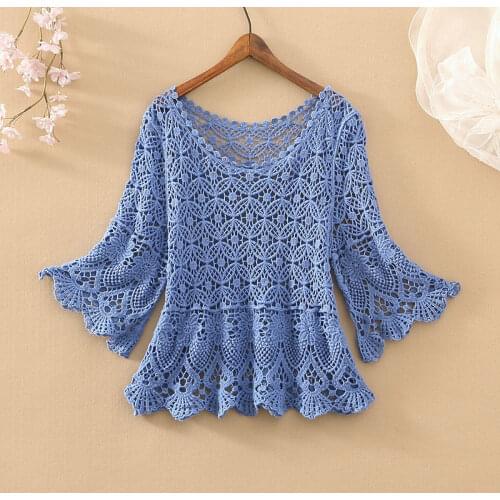 2021 spring and summer fashion new temperament casual outer wear short loose openwork sweater women Western style all-match