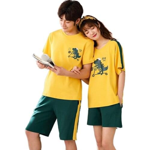 Lovers Pajama Set Cartoon Printed Kawaii Pyjamas Women Korean Pijama Mujer Full Pure Cotton Sleeepwear For Male Plus Size XXXL
