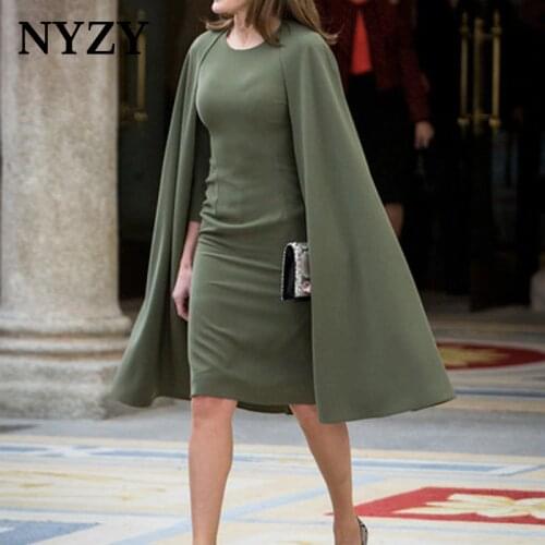 Elegant Short Mother Of The Bride Groom Dresses Olive Green 2019 NYZY M192 Cape Sleeve Godmother Gown Formal Dress Women Elegant