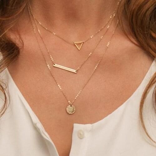 Women Girls Multilayer Necklace Geometric Alloy Pendant Necklace Charm Necklace Fashion Jewelry Accessories Cool Gift