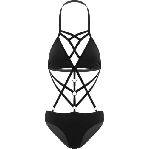 Alvivi Womens Lingrie Bodysuit Hollow Out Waist Bra Top Underwear Halter Neck Backless O-rings Leotard Bodysuit Nightwear