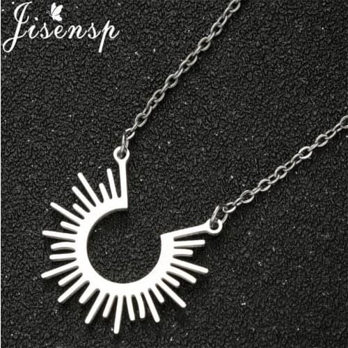 Jisensp Vintage Fashion Stainless Steel Necklace Choker Geometric Sunshine Shape Pendant Necklace for Women Lovers Best Gift