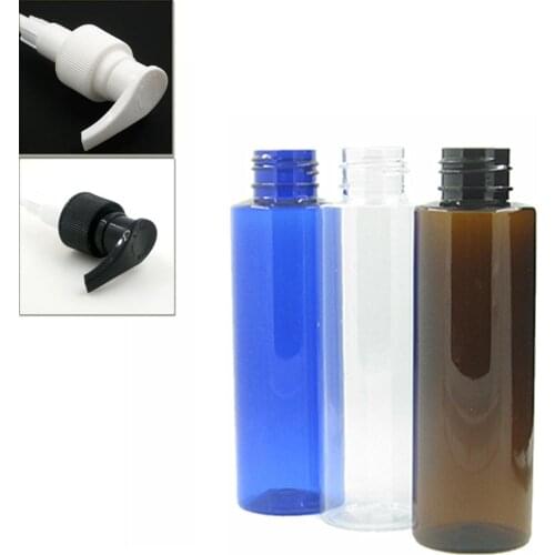 100ml empty clear/blue/amber Cylinder Plastic Bottles pet bottle with white/black Lock Pump x5