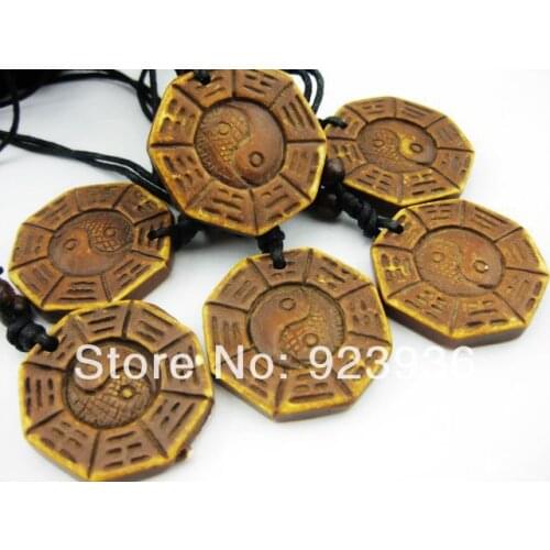 FREE SHIPPING Lots 10pcs HAND MADE - TIBET Faux Yak Bone Lucky Bagua Yin Yang Adjustable Cord Necklace