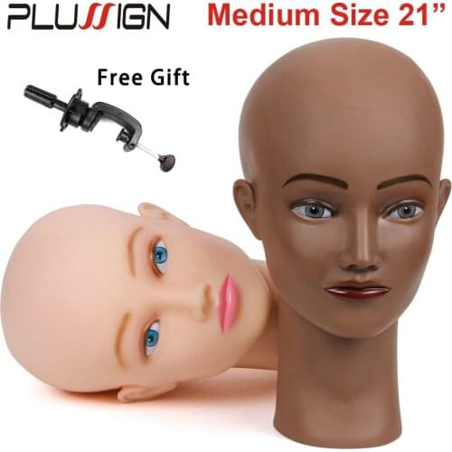 21" No Hair Bald Cosmetology Practice Female Training Mannequin Manikin Model Head For Makeup Jewelry Earrings Hats Wigs Display