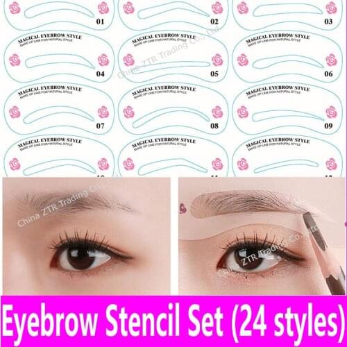 24pcs Eyebrow Stencils Set 24 Styles Reusable Eyebrow Drawing Guide Card Brow Templates DIY Makeup Toolkit Cosmetic Tools Pack