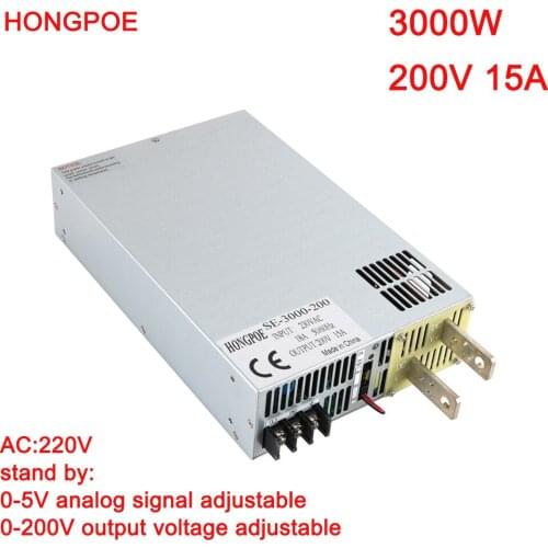3000W 200V Power Supply 0-200V Adjustable Power 200VDC AC-DC 0-5V Analog Signal Control SE-3000-200 Power Transformer 200V 15A