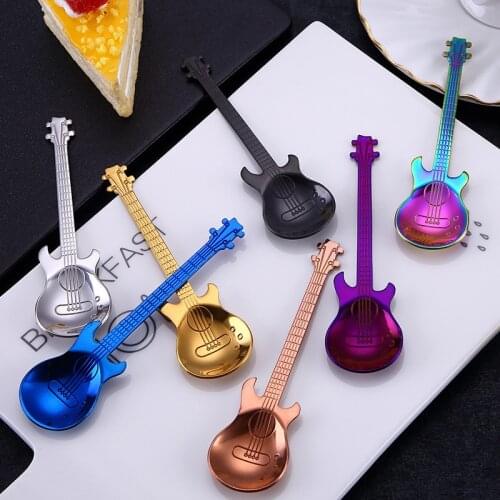 304 Stainless Steel Spoon Creative Guitar Shape Spoon Coffee Stirring Ice Spoon Music Bar Personality Gift