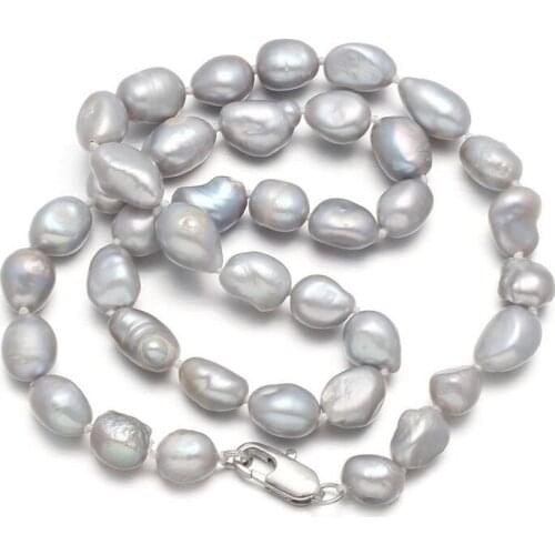 New Hot Sale 8-9mm Rice Grey Freshwater Pearl Necklace Bracelet for DIY jewelry best birthday gift Length 45cm