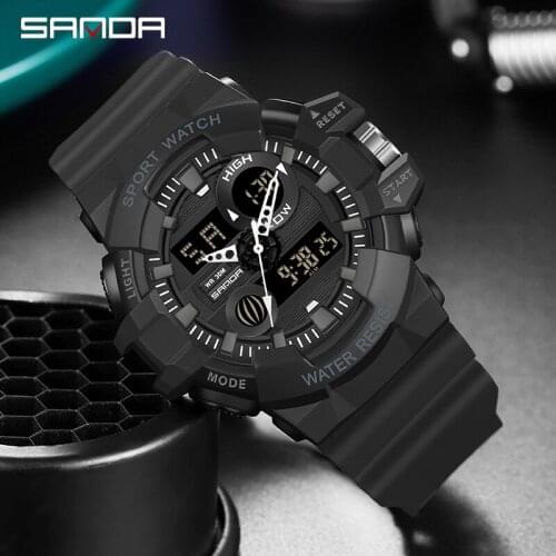 SANDA Luxury Dual Display Quartz Watch Automatic Date Clock Waterproof Sports Watch Mens Luminous S shock Watch Reloj de hombre