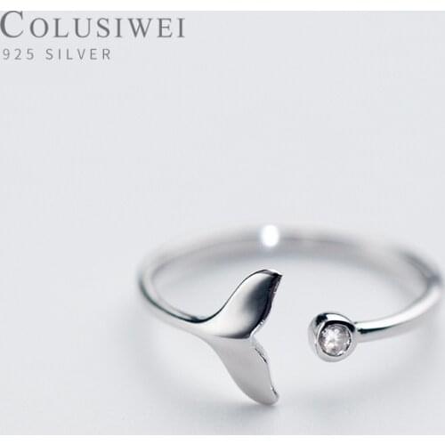 COLUSIWEI Dazzling AAA Zircon Mermaid Tail Ring For Women 925 Sterling Silver Open Adjustable Finger Rings Fashion Jewelry