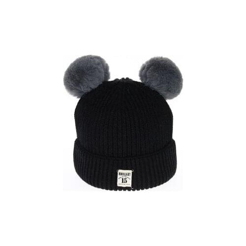 Winter Double Ball Baby Hat Wool Children Infant Newborn Kids Wool Bonnet Enfant New Cute Warm Knitted Cute Boy Girl Beanies Cap