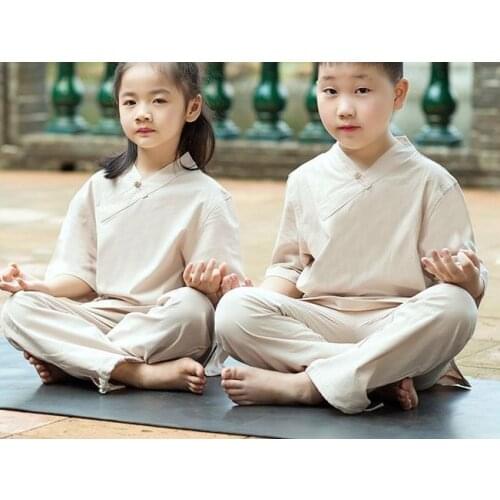 Kids high-grade cotton&linen yoga suits children kung fu martial arts uniforms boy&girls lay meditation wushu clothing