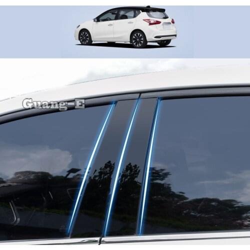 For Nissan Tiida Hatchback 2011-2020 Car PC Material Pillar Post Cover Door Trim Window Piano Black Molding Sticker Plate 8pcs