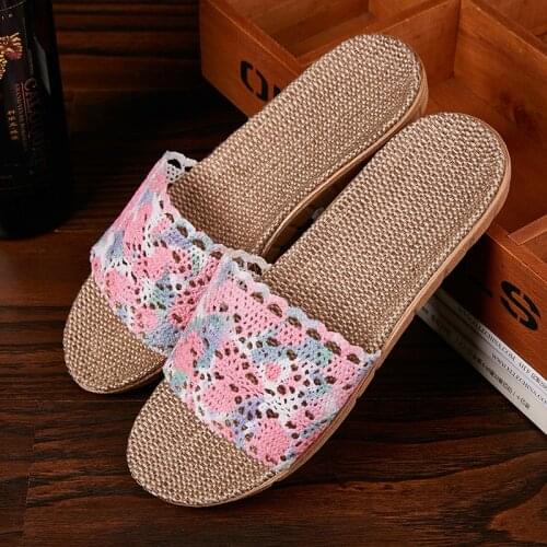 FAYUEKEY Summer Flax Home Slippers Women Beach Flip Flops Non-slip Fashion Hollow Out Floor Slippers