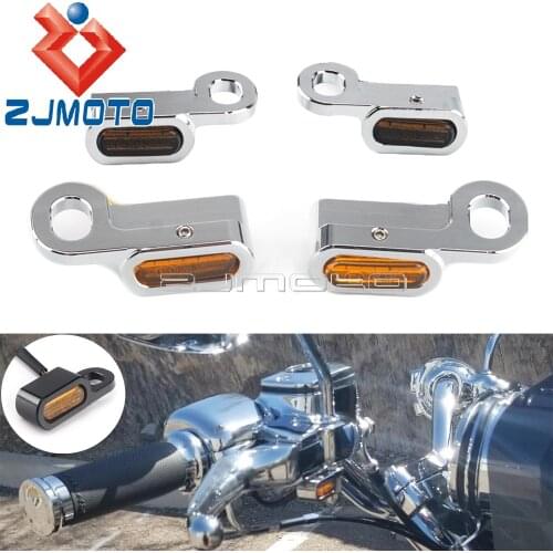 Chrome Mini LED Motorcycle Turn Signal Amber Light Emark For Harley Touring Road King Glide 14-21 Softail Breakout Fat Boy 14-17