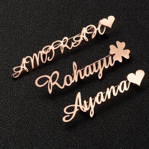 Tangula Personalized Custom Women Name Brooch Stainless Steel Nameplate Lapel Badges Fashion Temperament Jewelry Best Gifts
