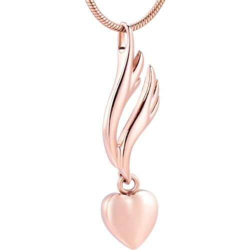 K12440 Angel Wing Heart Cremation Jewelry for Ashes Pendant Stainless Steel Urns Keepsake Memorial Necklace for Men Women Unisex