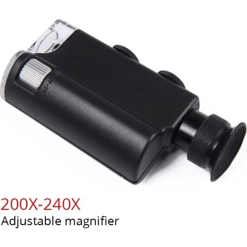 200X-240X Magnifier Zoom Pocket Microscope Adjustable Focus Handheld Loupe With LED UV Lighted Jewelry Textile Circuit Board