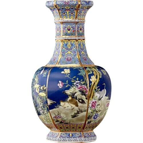 Jingdezhen ceramics Floor Vase Qianlong year mark enamel antique vase Chinese classical living room decoration handicrafts
