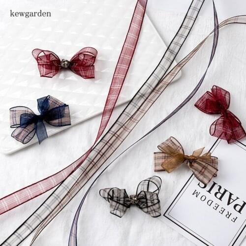 Kewgarden DIY Brooch Earrings Hair Accessories Plaid Organza Ribbon 10mm Handmade Tape Packing Gauze Webbing 8 Yards