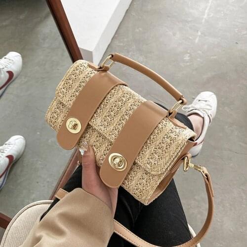 Summer Handmade Bags for Women Beach Weaving Ladies Straw Bag Crossbody Bag 2021 Square Shaped Top Handle Handbags Totes