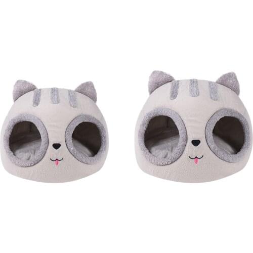 Pet Nest Bed Kennel Semi-closed Kitty Shaped Home Small Cat Dog Sleep Rest Kitty Shaped Pets Tent Soft Plush Sponge Home