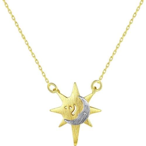 MetJakt S925 Sterling Silver Five-Pointed Star Brushed Star Pendant Fashion All-match Womens Necklace