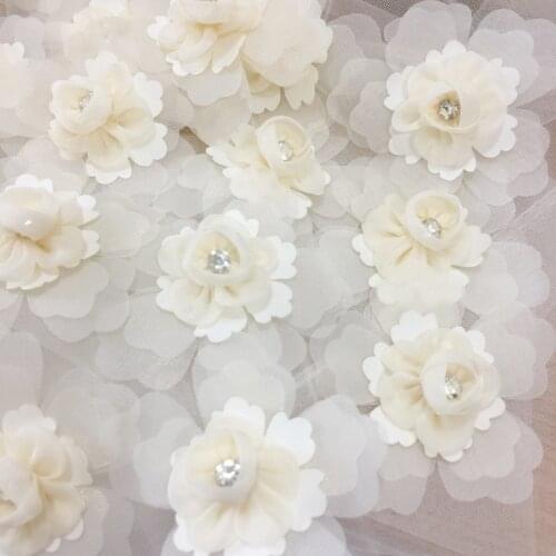 Multilayered 3D Flower Beading Lace Patch Applique For Wedding Dress DIY Dolls Kids Wear Clothing Sewing On Patches Accessories