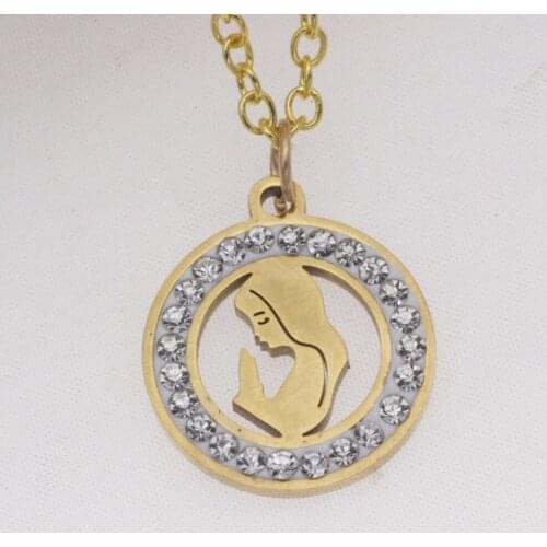 Ufine Fashion crystal pendant necklace pray women 18KG plated jewelry stainless steel necklace N410