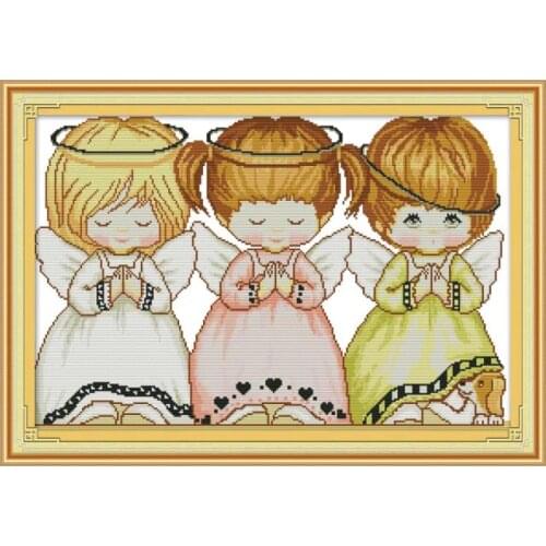 Three little angels 2 cross stitch kit aida 14ct 11ct count print canvas cross stitches needlework embroidery DIY handmade