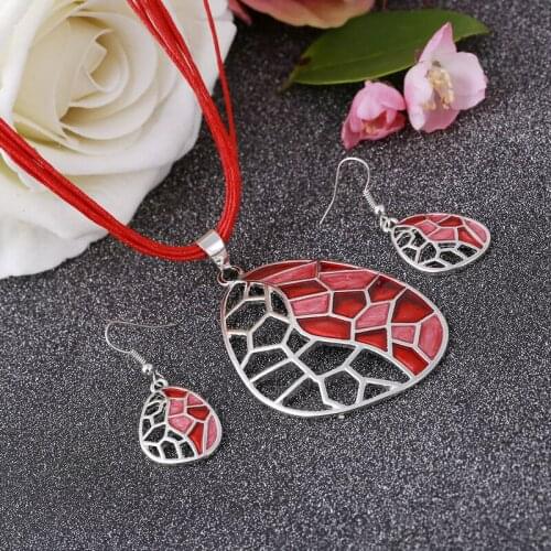 Summer Jewelry Sets Women Red Rope Chain Hollow Pendants & Necklaces + Drop Earrings Wedding Jewelry Wholesale Price
