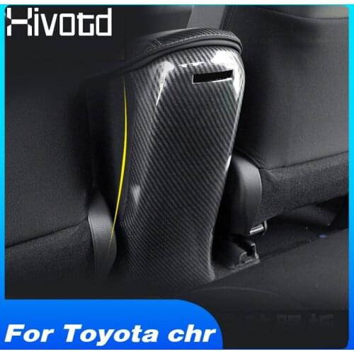 Carbon Fiber Rear Car Armrest Panel Cover Interior Decoration Frame Trim Styling For Toyota Chr C-Hr Accessories 2019 2018 2017
