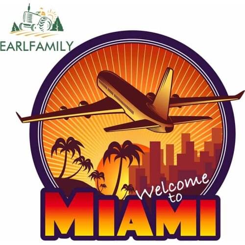 EARLFAMILY 13cm x 12.1cm For Travel Miami Car Accessories Stickers Car Styling Decal 3D Custom Printing DIY Decoration