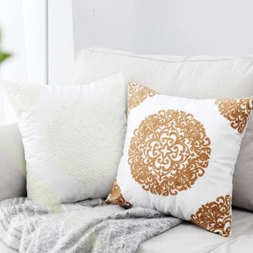 Europe Style Embroidered Cushion Cover White Coffee Floral Canvas Cotton Square Embroidery Pillow Cover 45x45cm Home Decorativ