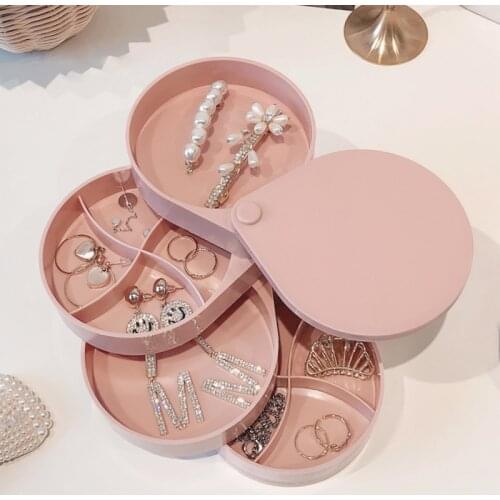 Creative 4 Layers Rotatable Jewelry Storage Boxs Makeup Container Case Earring Necklace Simple Girl Plate Jewelry Organizer