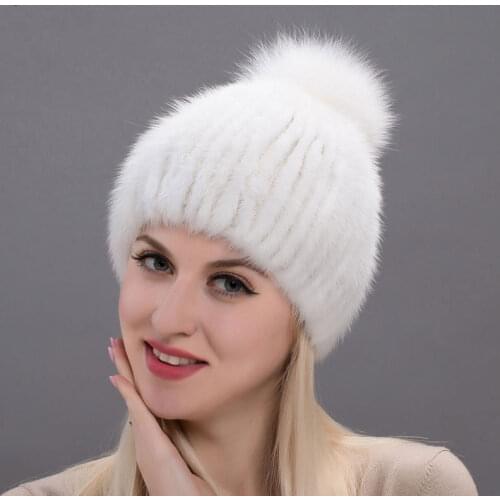 Womens Autumn and Winter Hats Mink Fur Knit Ladies Hat Fox Plush Knitted Otters Hat Ladies Warm Russia Hat DHY17-25