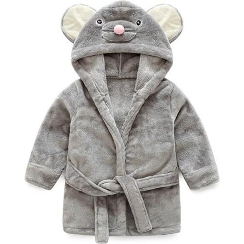 Winter Cartoon Sleepwear Children Girls Boys Animal Mouse Pajama Baby Flannel Bathrobes Waistband Kids Home Costume Nightgown