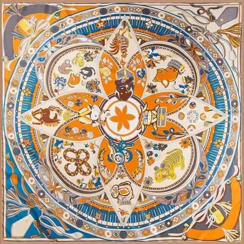 Spring 100% Silk Scarf Women Large Shawls Floral Print Stoles Square Bandana Luxury Brand Kerchief Scarves Female Foulard 130cm