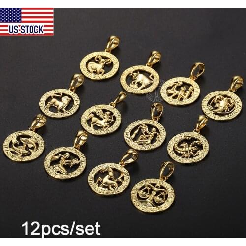 12pcs/Set Pendant For Womens Girls 12 Zodiac Sign Constellation Leo Taurus Gold Filled Round Jewelry Dropship Wholesale GPM24US