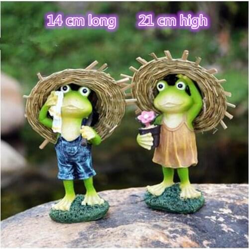 Straw hat frog statue, home garden decoration, villa balcony outdoor cute animal decoration crafts