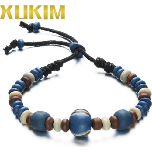 Xukim Jewelry Fashion Blue Ceramic Beads Bracelet Rope String Bracelet Bangle Jewelry Gift for Friends or Lovers